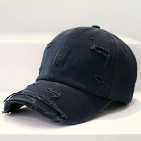 Navy Blue, Distressed Baseball Ball Cap Hat‎ Solid Blank, Plain Men Women Cotton - Picture 1 of 2
